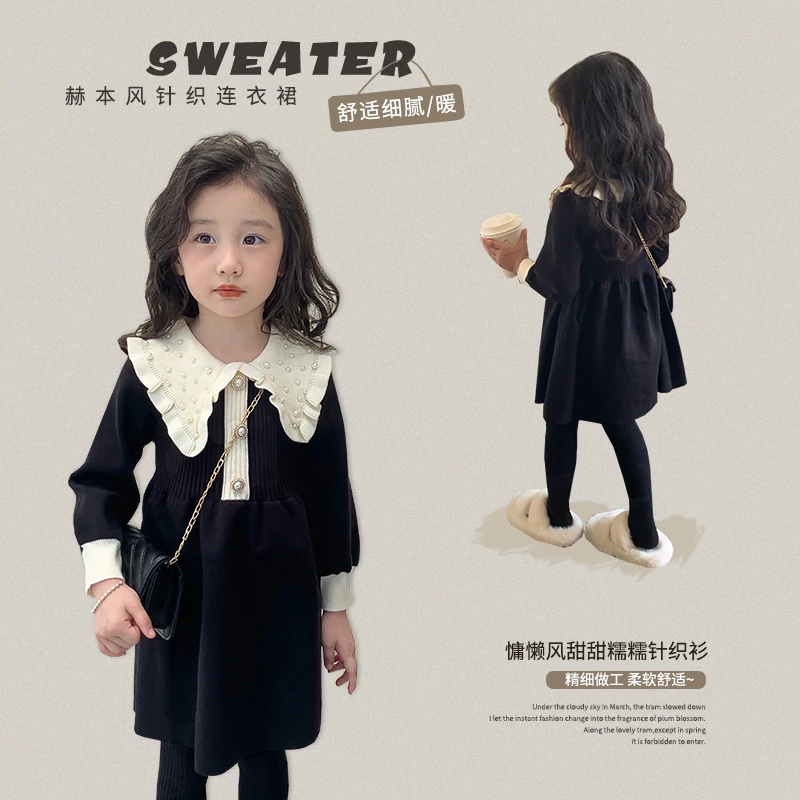奶油家【miu系大小姐】儿童春季新款洋气长袖毛线针织连衣裙LJK3-82