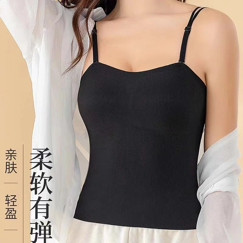 杨六六【吊带】新款防走光免穿文胸一体内搭外穿修身显瘦打底防走光