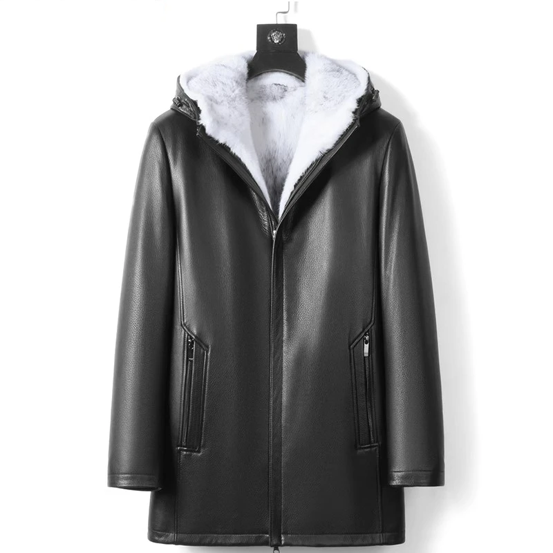 派克服男水貂内胆整貂新西兰进口鹿皮男士时尚保暖外套中长款