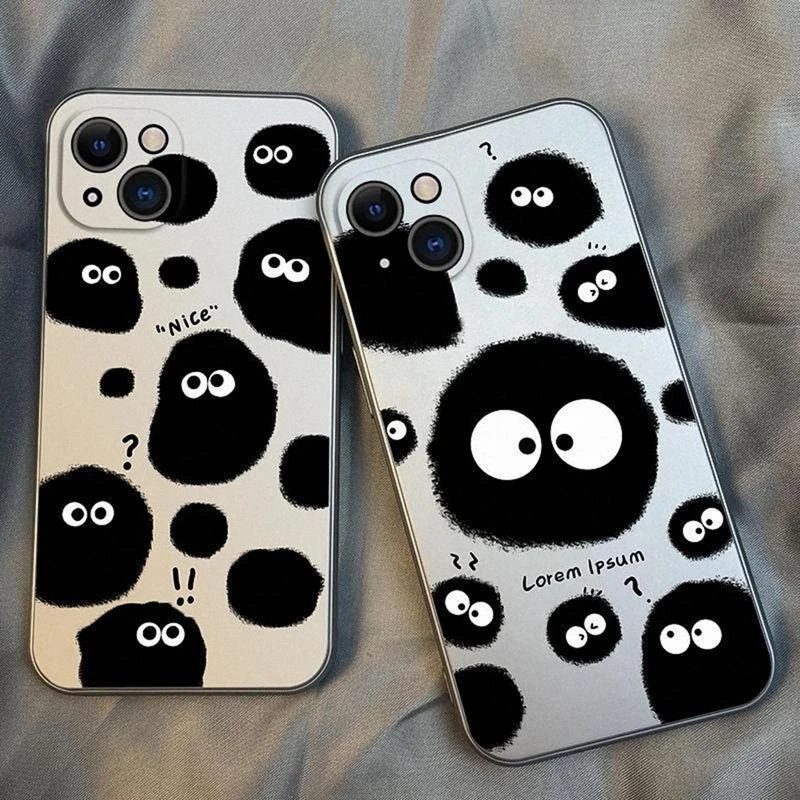 电镀银可爱煤球手机壳iPhone男女11全包ins格子个性小众创意黑白