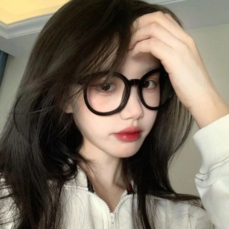 网红黑色粗边圆框素颜显脸小男女平光镜韩版复古防蓝光近视眼镜框