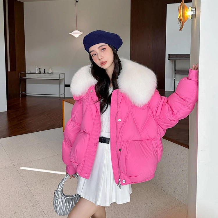 爆款白鹅绒羽绒服女狐狸毛皮草秋冬厚外套2023年新款时尚短款洋气