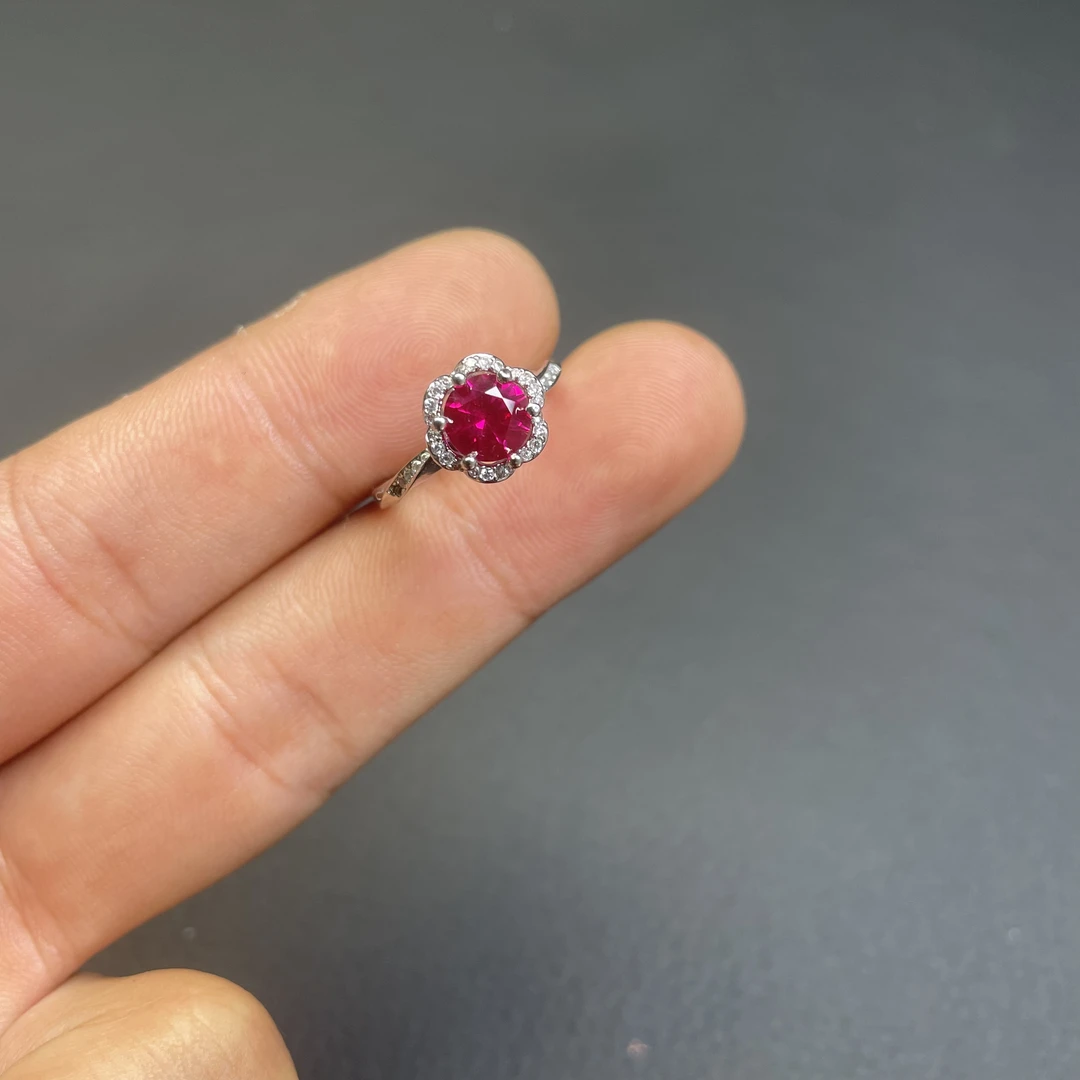 合成（培育）红宝石轻奢设计-A18-154-鸽血红-红宝石镶嵌戒指精工