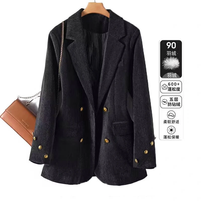 2024外秋冬套双排扣羽绒西服气质上衣百搭休闲西装后背开叉002