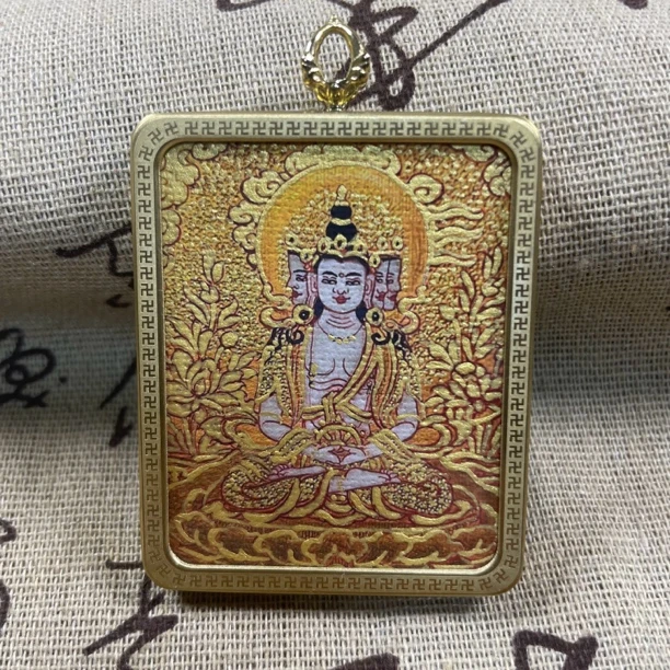钛钢吊坠 【锦绣】手绘唐卡 十二生肖守护神  大日如来（羊猴）守护神