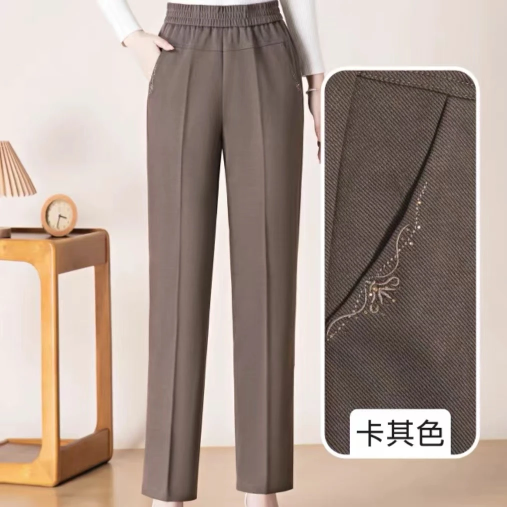 2024秋冬新款长裤简约高腰裤子休闲中老年人时尚弹力直筒裤妈妈装