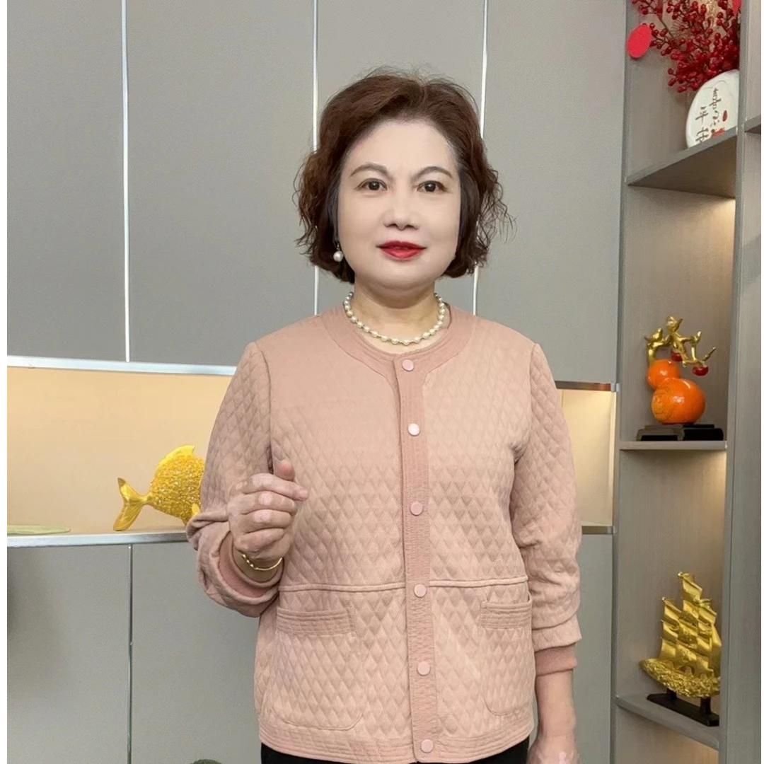 2025新款短款外套春秋季复古宽松显瘦长袖女装休闲菱格上衣妈妈装
