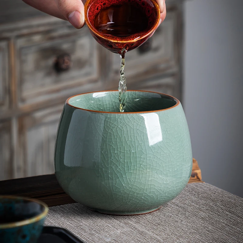 [店促88折]高档茶渣缸大号哥窑茶洗陶瓷茶具配件洗茶杯盆水盂