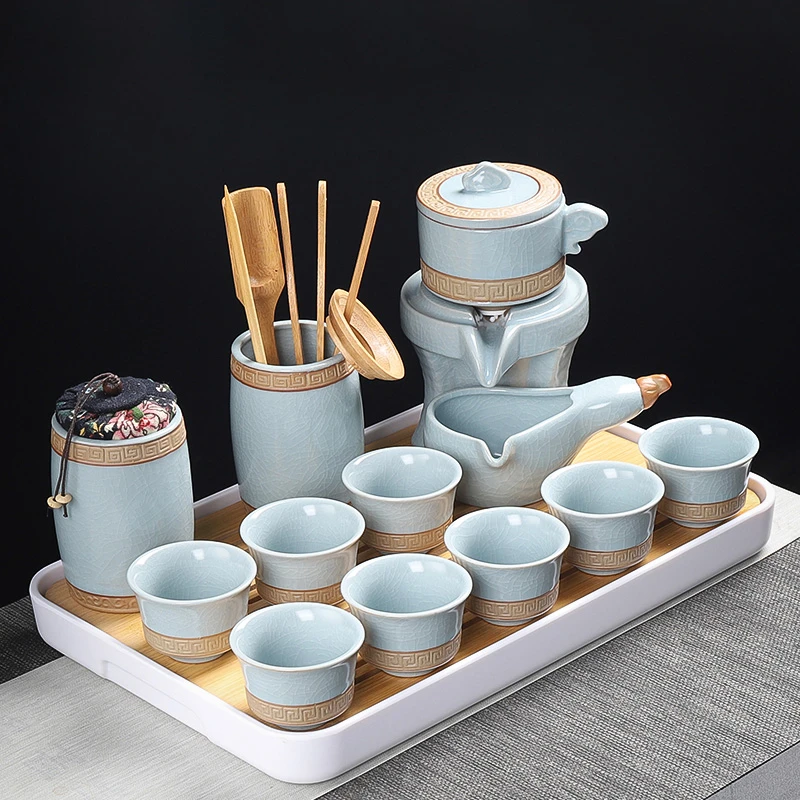 懒人石磨陶瓷冲泡茶具套装家用办公创意旋转专用全套茶壶茶杯