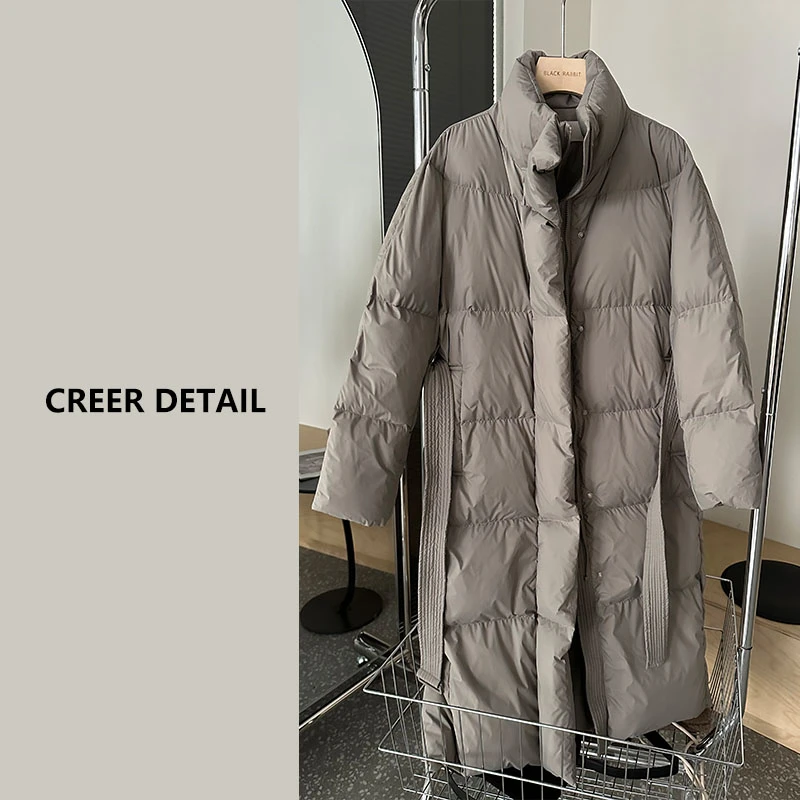利落款灰色长款风衣羽绒服90白鸭绒保暖韩版