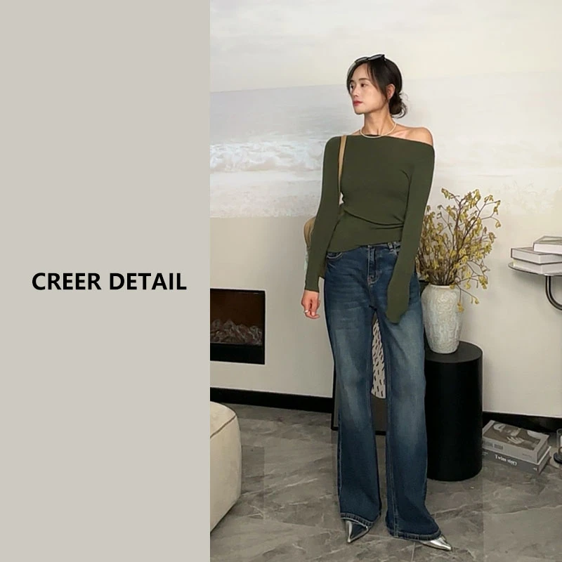 胖纸可以穿的微喇牛仔裤显瘦高腰深蓝水洗色春秋