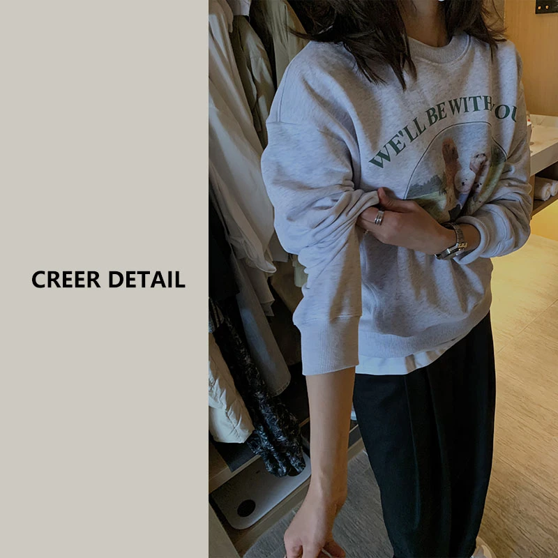 无龄感卫衣春秋印花宽松ins风灰色休闲长袖上衣百搭打底