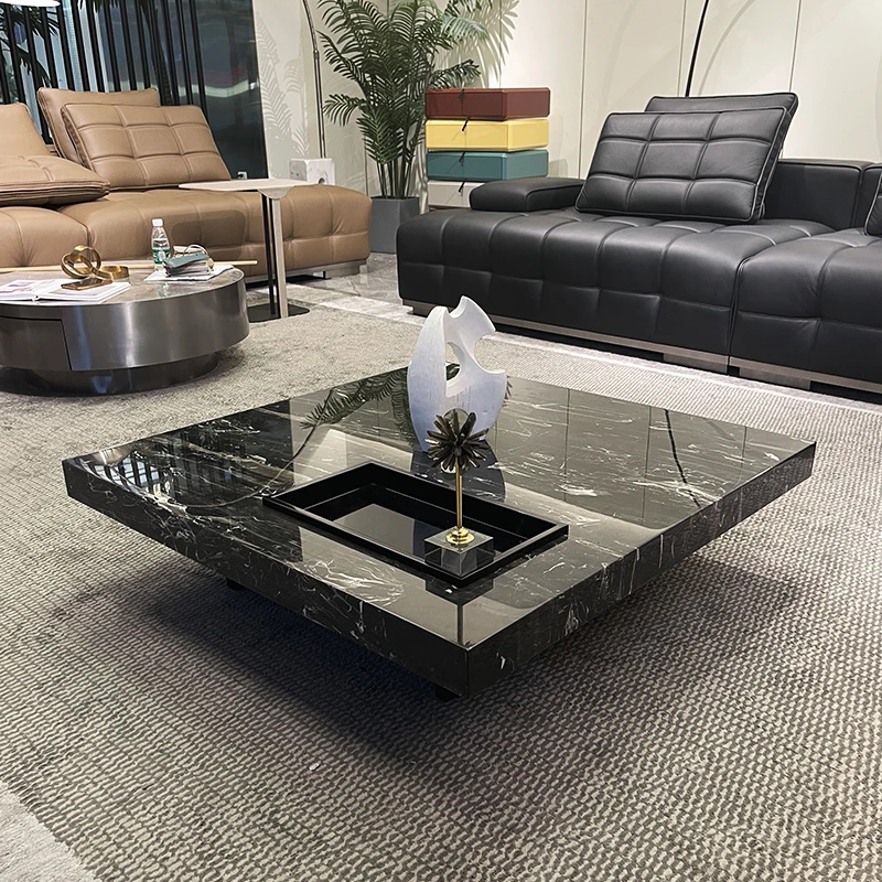 【黑玫瑰大理石茶几】高端进口方形客厅大户型极简奢石北欧网红设计