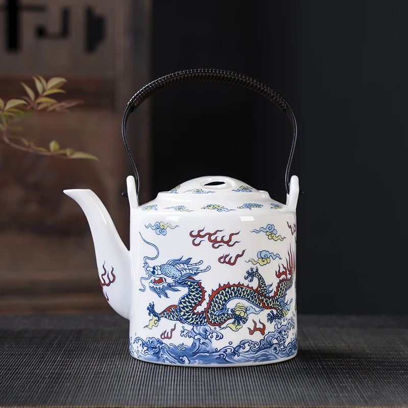 羊脂玉瓷提梁壶大容量茶壶提梁杯功夫茶具简约陶瓷中式大号家用