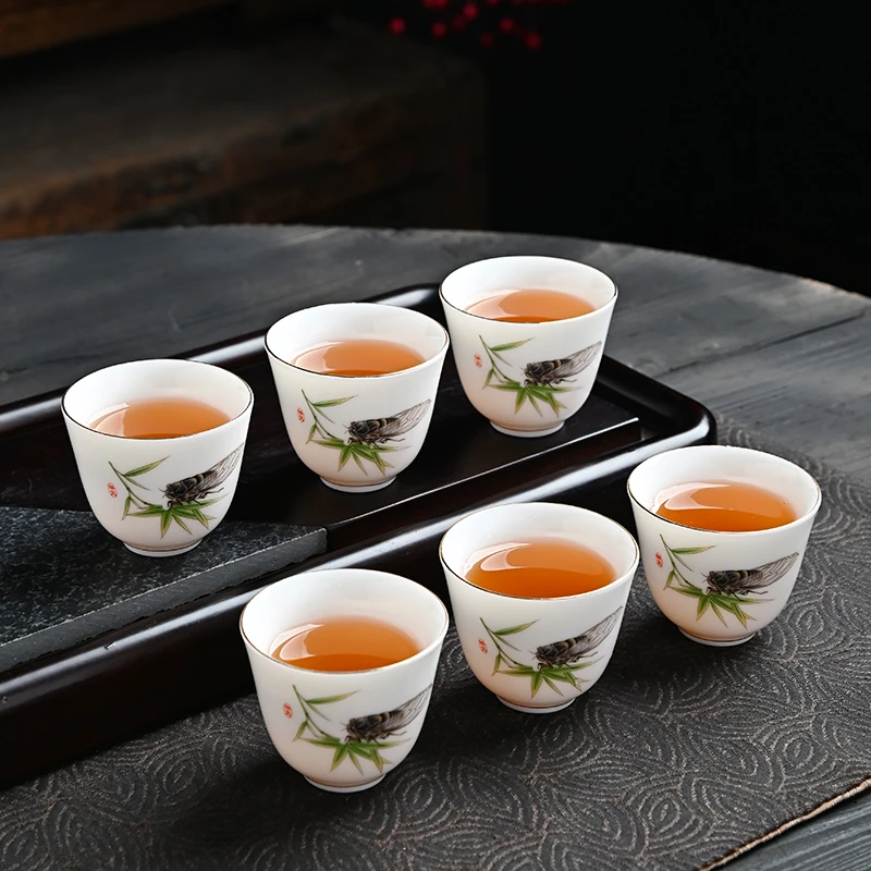 羊脂玉瓷中式泡茶杯汝窑功夫茶具陶瓷单杯家用品茗杯喝茶杯套组