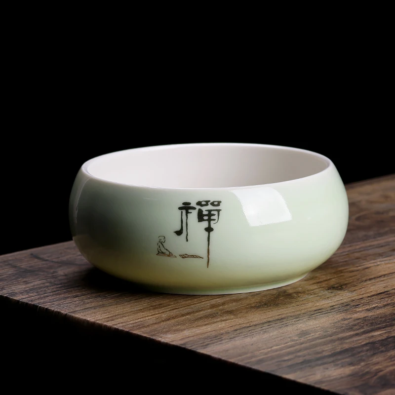 茶洗缸特大号水盂功夫笔洗茶具盆配件大全家用品废水青花瓷德化
