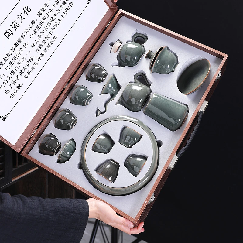 越窑蜜青色功夫泡茶具整套陶瓷家用品泡茶杯具茶壶组合瓷器中式