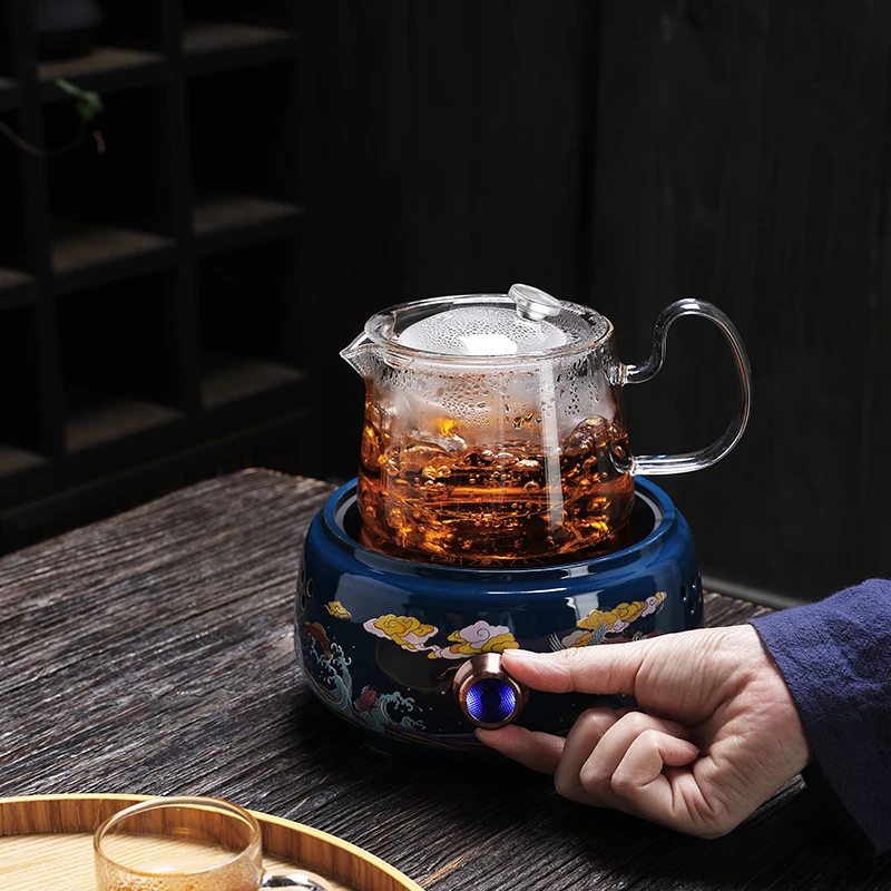 蒸茶壶玻璃煮茶器泡茶炉电陶炉专用烧水壶茶具陶瓷木柄侧把分离式