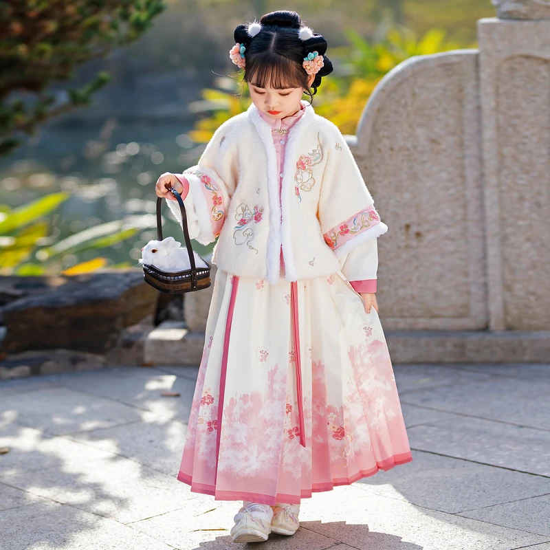 女童冬季假两件汉服加绒加厚中国风拜年服古风冬款