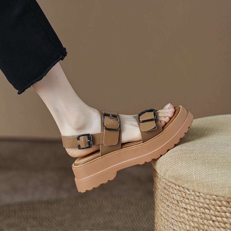 5CM 2023年夏季新款厚底休闲时尚百搭女士露趾凉鞋鱼嘴鞋简约