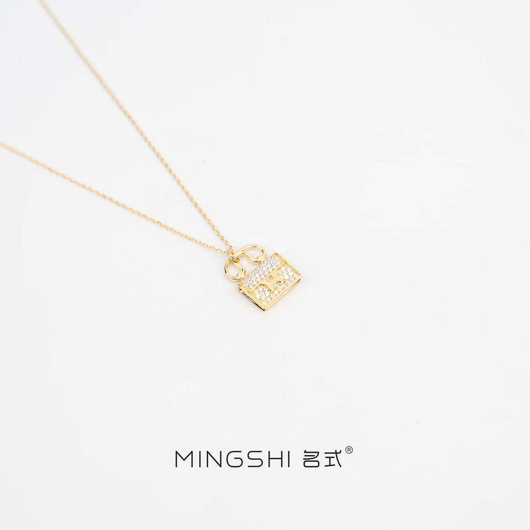 铜合金项链 【A046】小众设计轻奢精致闪钻字母H包包项链