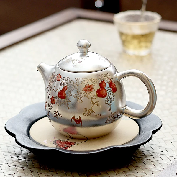 何赋森高档鎏银福禄万代龙蛋壶家用瓷包银单壶纯手工泡茶壶X512