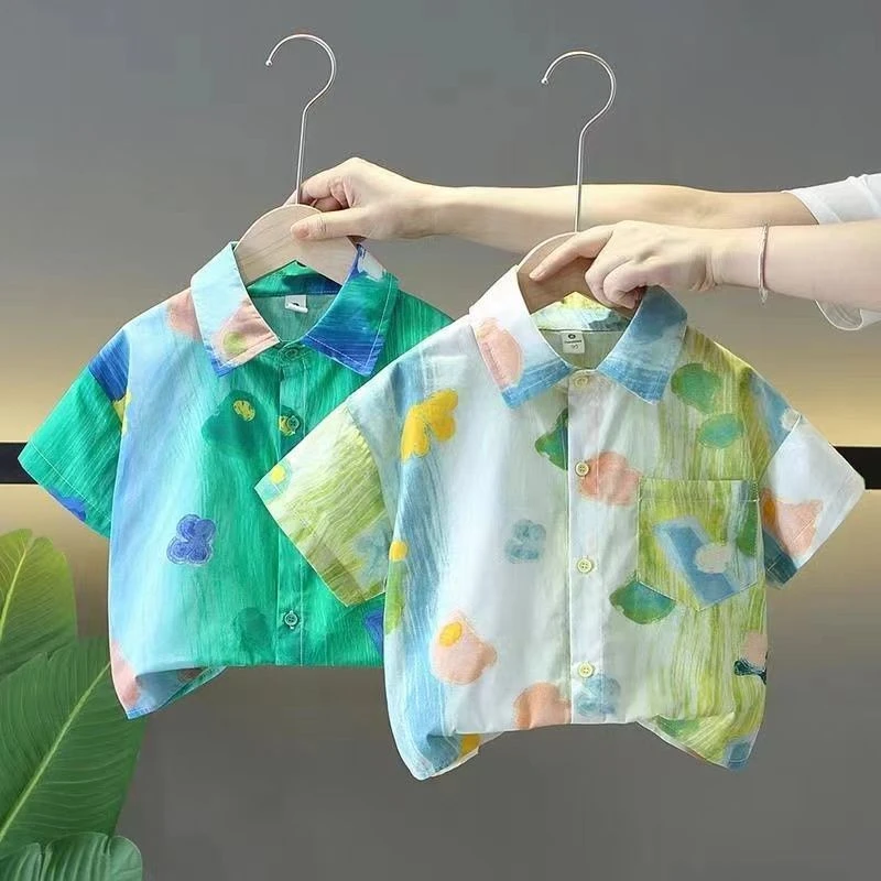 儿童衬衫新款夏装夏季男童女童花衬衫夏天儿童姐弟装沙滩短袖
