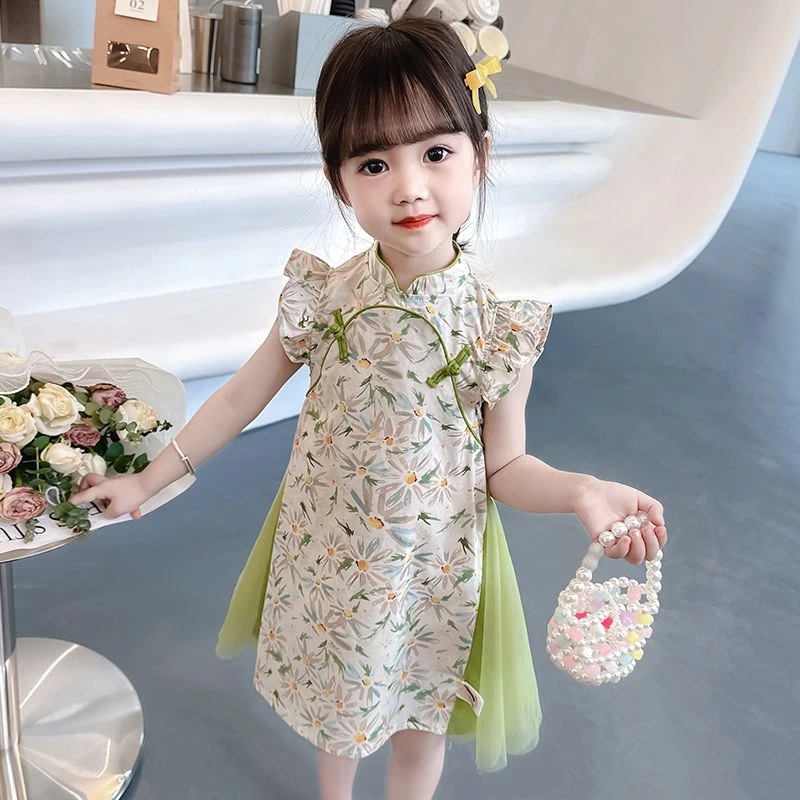 女童旗袍夏季新款儿童唐装碎花连衣裙小女孩新中式超仙公主裙