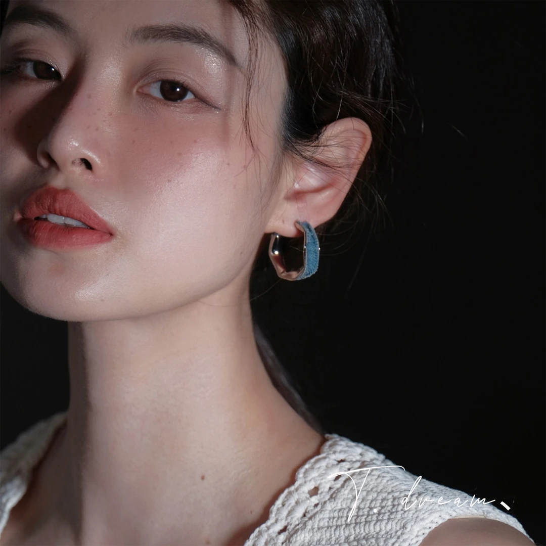 合金耳饰 《丹宁日志》仲夏夜之梦牛仔圈圈耳环女高级耳饰耳钉耳坠