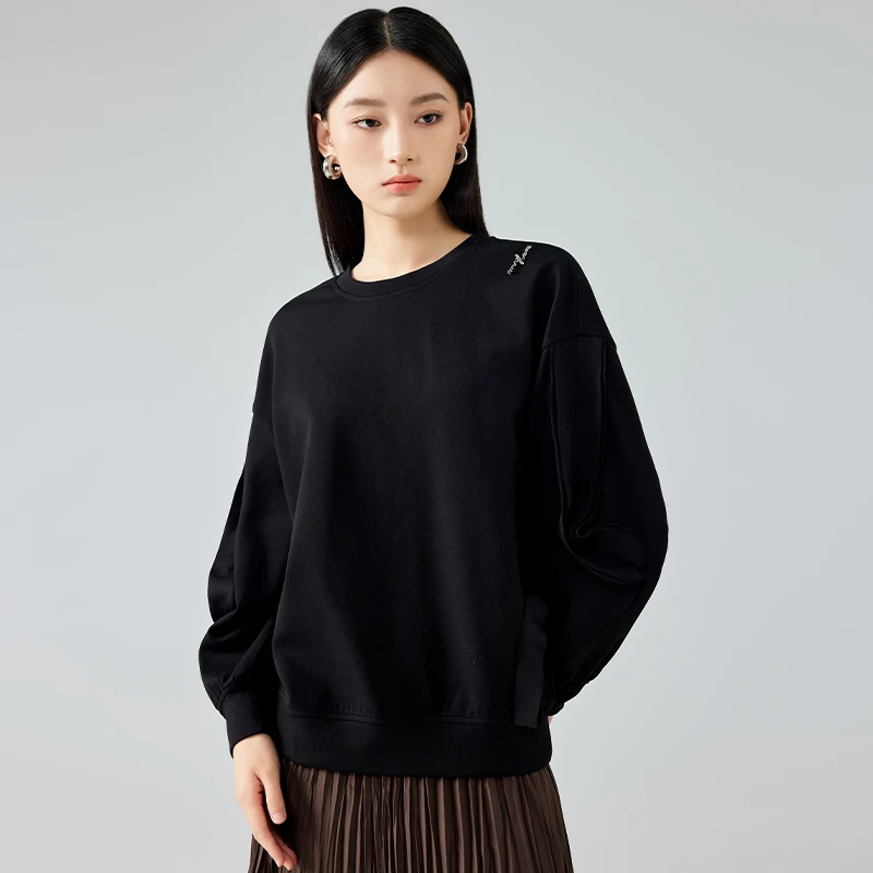 女士圆领时尚宽松长袖内搭休闲纯色百搭套头卫衣153L2114