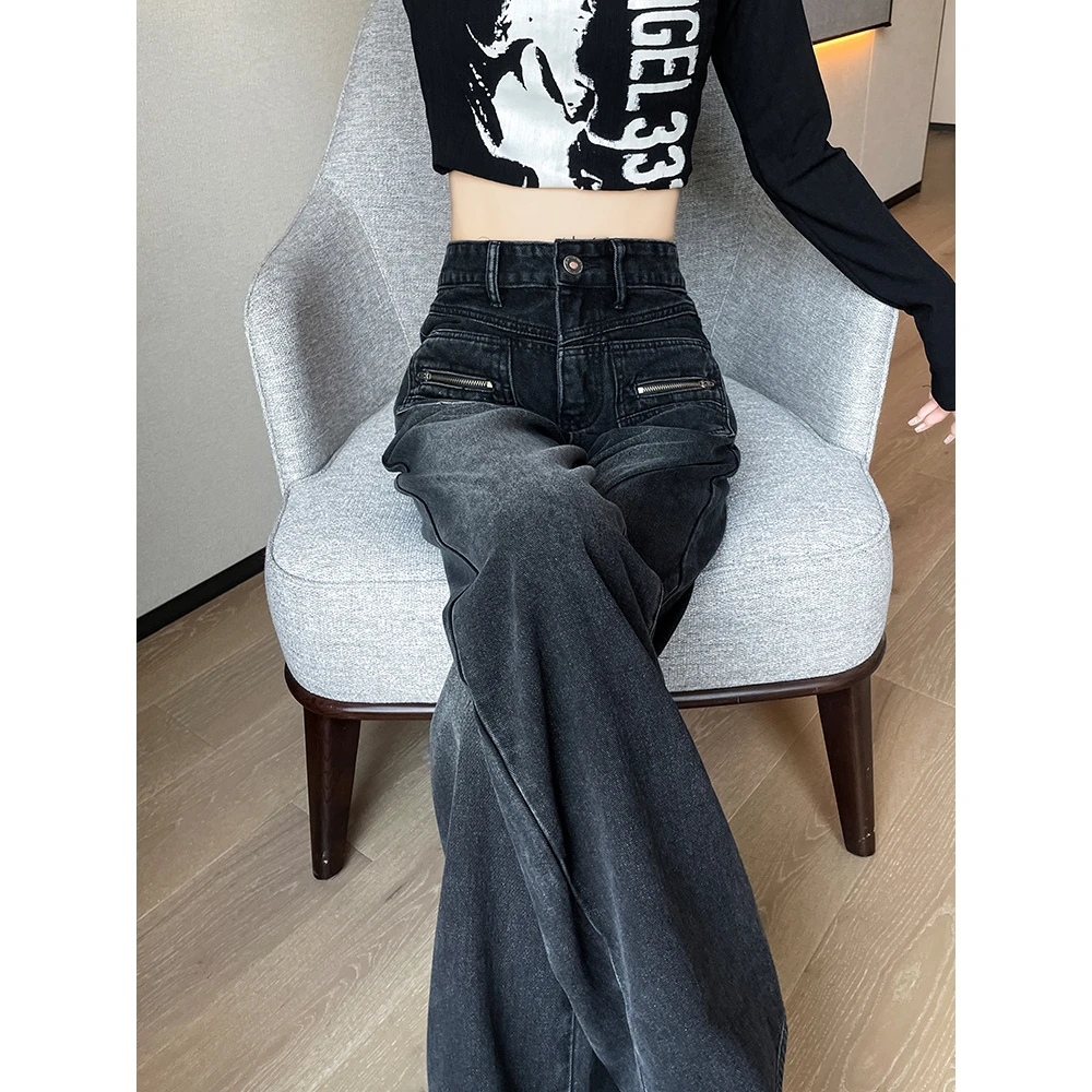 高腰阔腿牛仔裤女2025秋季直筒宽松新款爆款显瘦小个子拖地长裤子