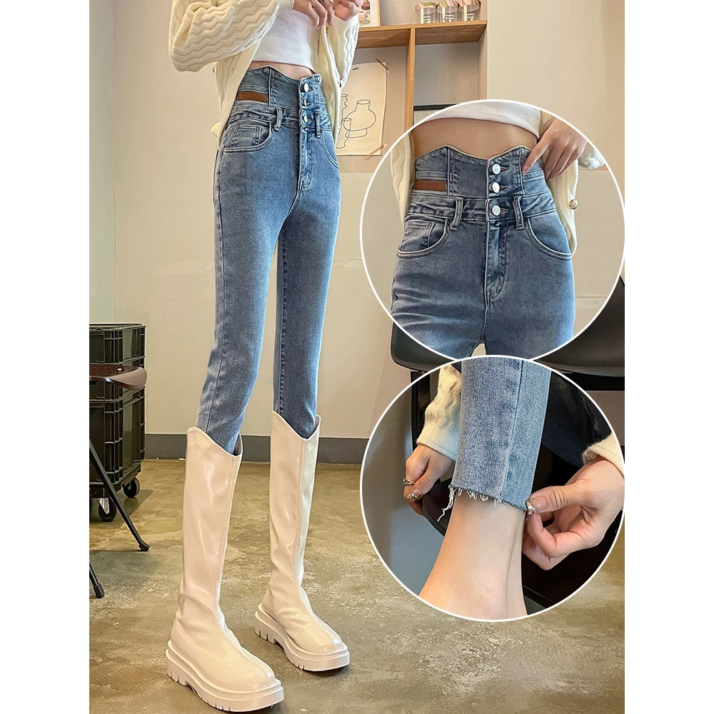 高腰牛仔裤女2025年新款春秋冬季时尚复古显瘦紧身小脚爆款裤子女