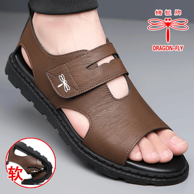 正品蜻蜓牌凉鞋男款夏季外穿开车休闲防滑潮流男士罗马沙滩皮鞋男