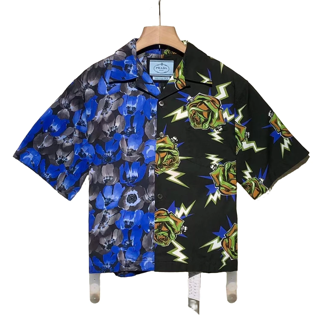 Prada/普拉达 印花拼接 衬衫短袖 /L码/95新/XG-Y16112