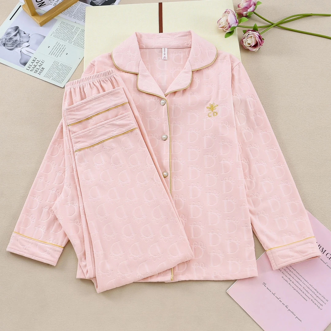 保暖女睡衣家居服套装粉色春秋季套装套装宽松外穿女士大码秋冬