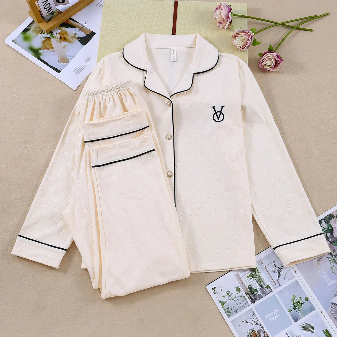 秋冬新款德绒女士睡衣套装恒温保暖纯色长袖长裤女家居服可外穿