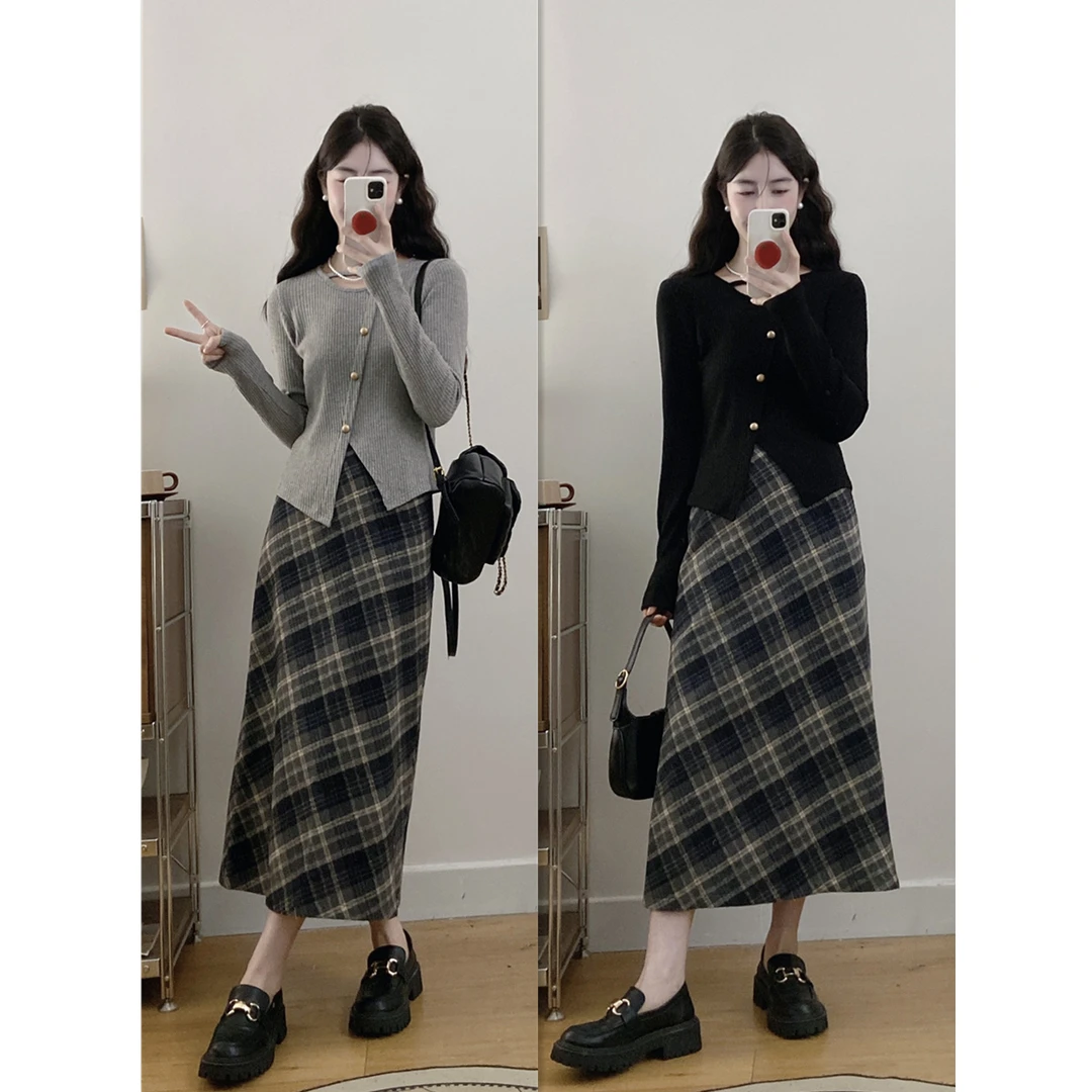 【贝蒂】胖mm秋季搭配一整套装大码设计感针织上衣遮肉显瘦百搭