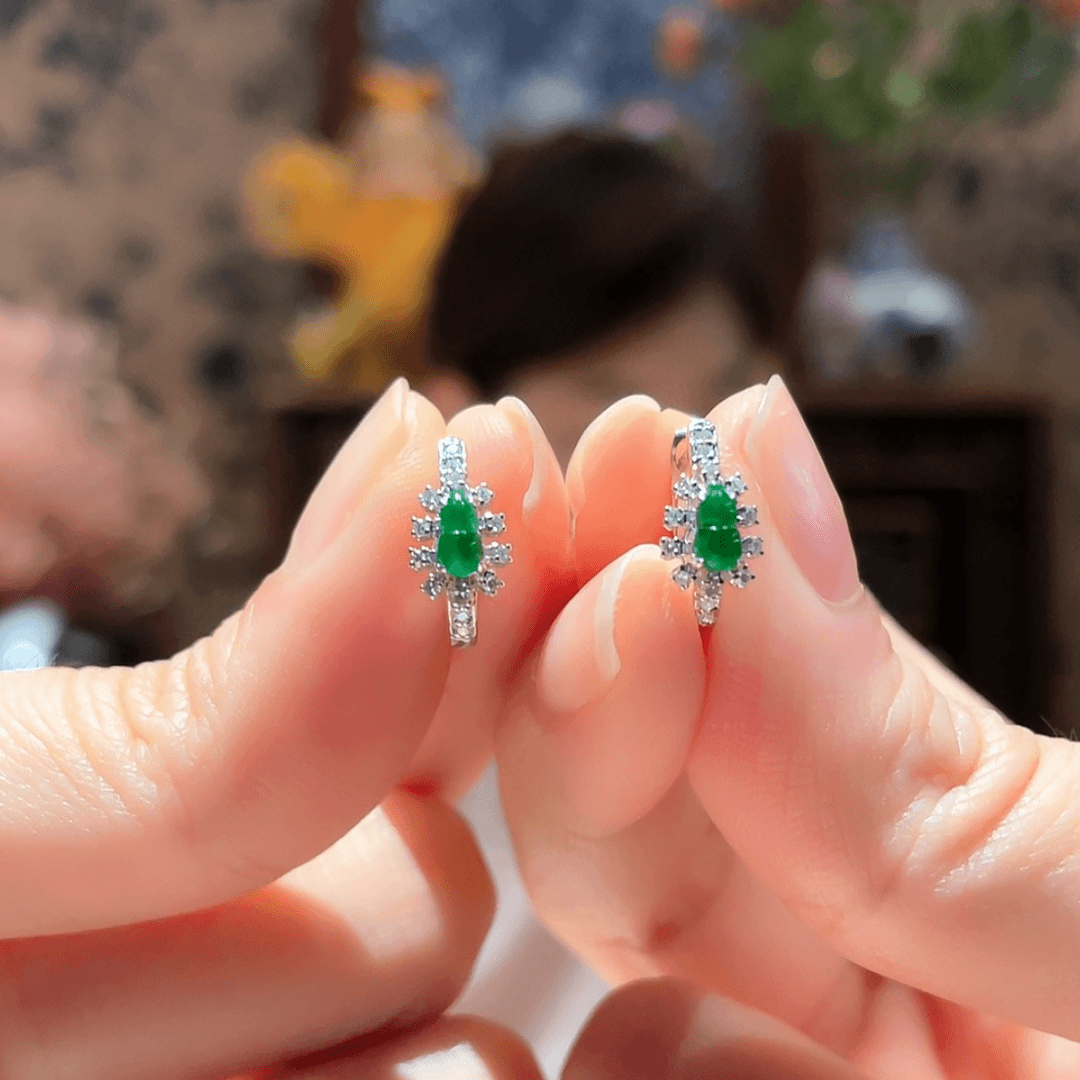 【闪购商品】翡翠耳饰18K金镶嵌耳饰