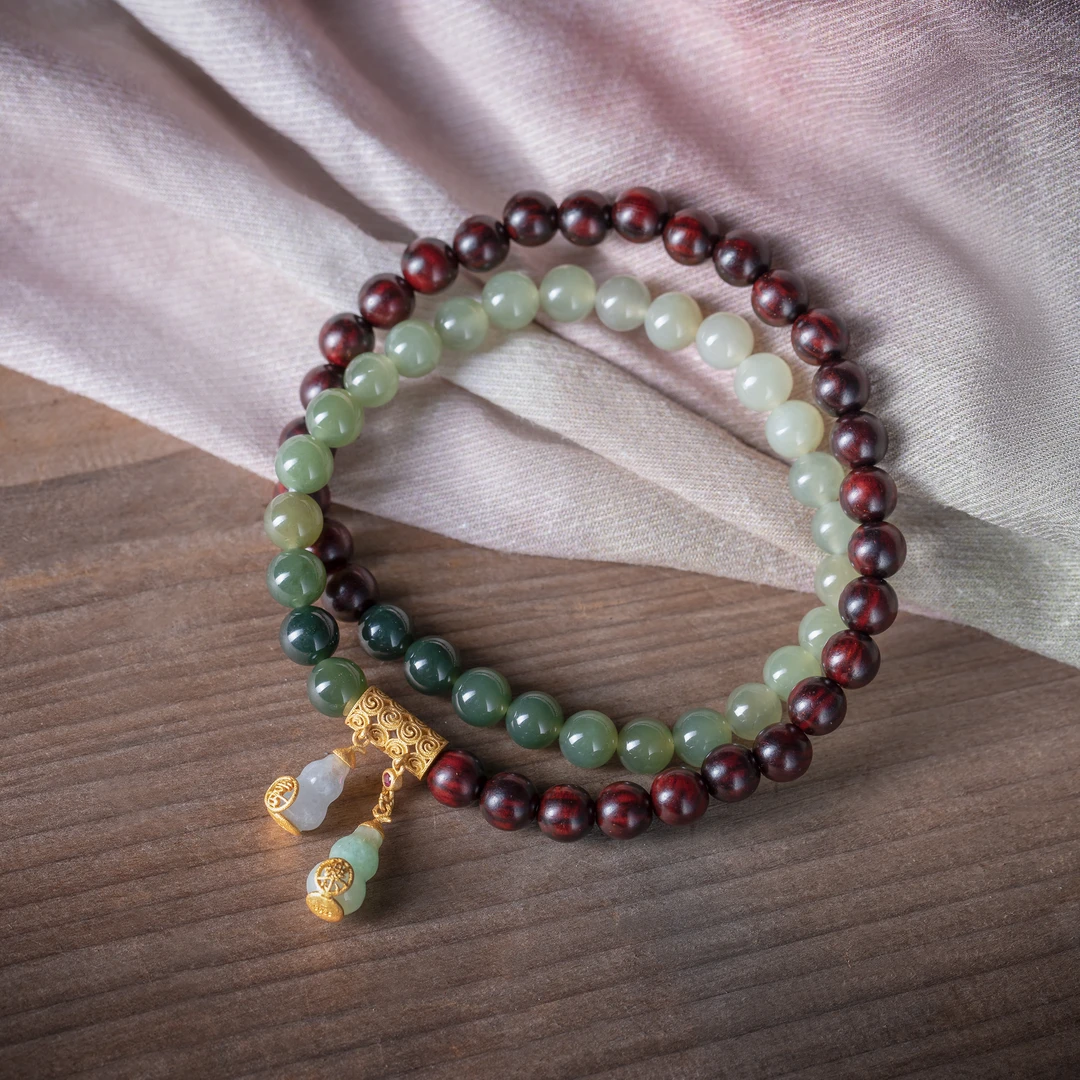 小叶紫檀搭配渐变色设计款（喜乐）双圈把玩