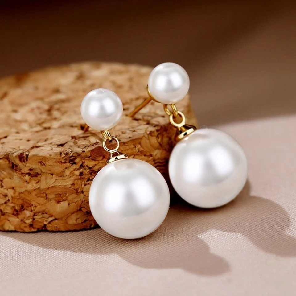 925银仿珍珠耳饰 新潮纯银珠珠耳钉女金色简约气质短款耳饰防过敏