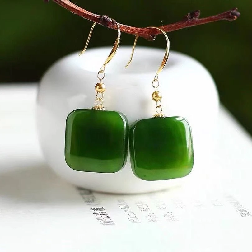 925银树脂耳饰 原创碧色无事牌耳环菠菜绿耳饰品妈妈轻奢百搭