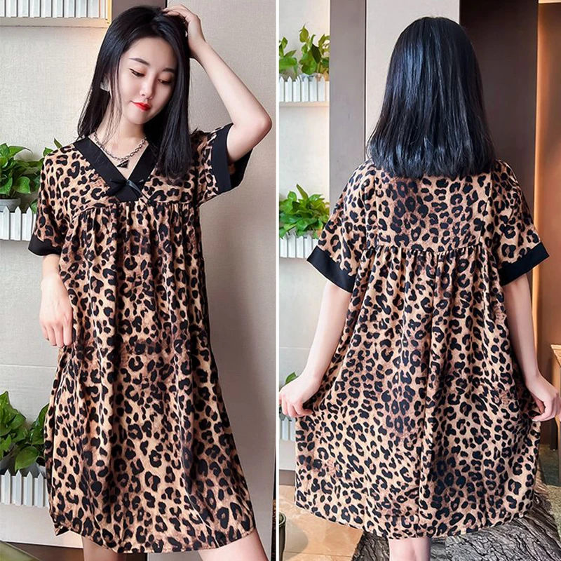 夏季宽松中长款大码睡裙蝴蝶睡裙显瘦时尚韩版睡衣洋气休闲家居服