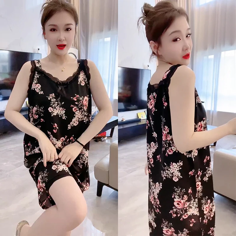 夏季薄款蕾丝吊带睡裙网红性感时尚睡衣女韩版一片式宽松家居服