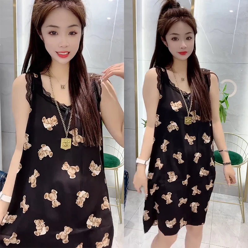 夏季薄款吊带睡裙女凉爽舒适甜美时尚家居服可外穿无袖薄款睡衣