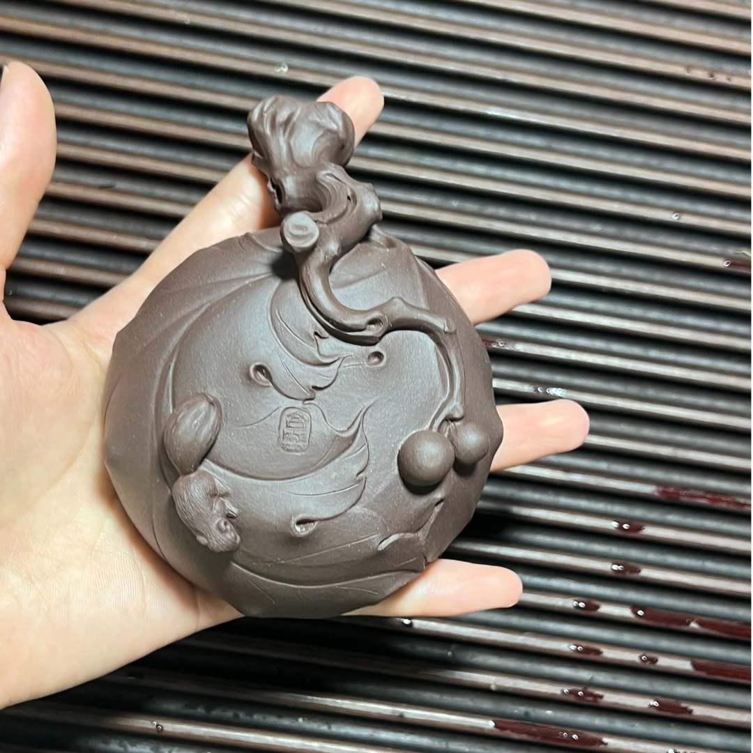 紫砂葡萄杯高端花器主人杯手工制作本山矿紫茄泥 松鼠葡萄杯 60cc