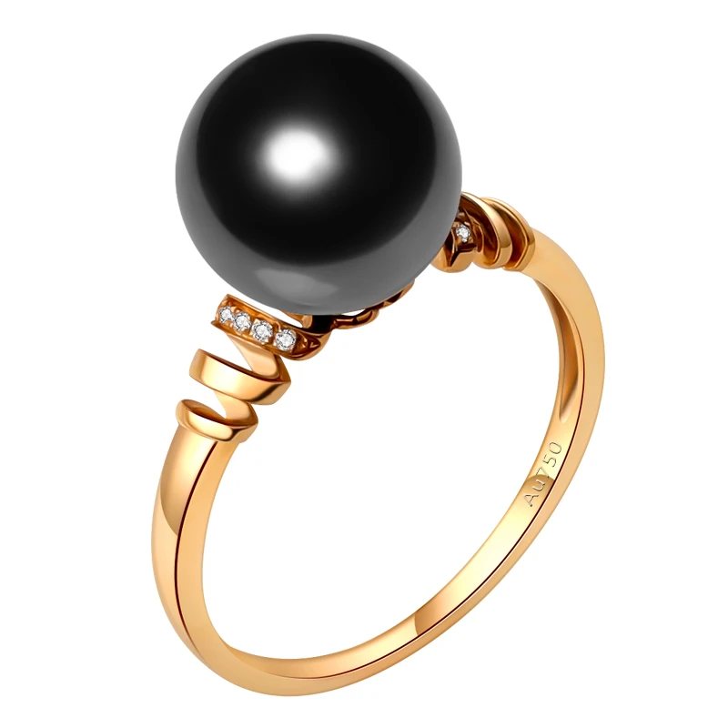 大溪地海水黑珍珠戒指18K金镶嵌钻石女款女士精选高档生日礼物