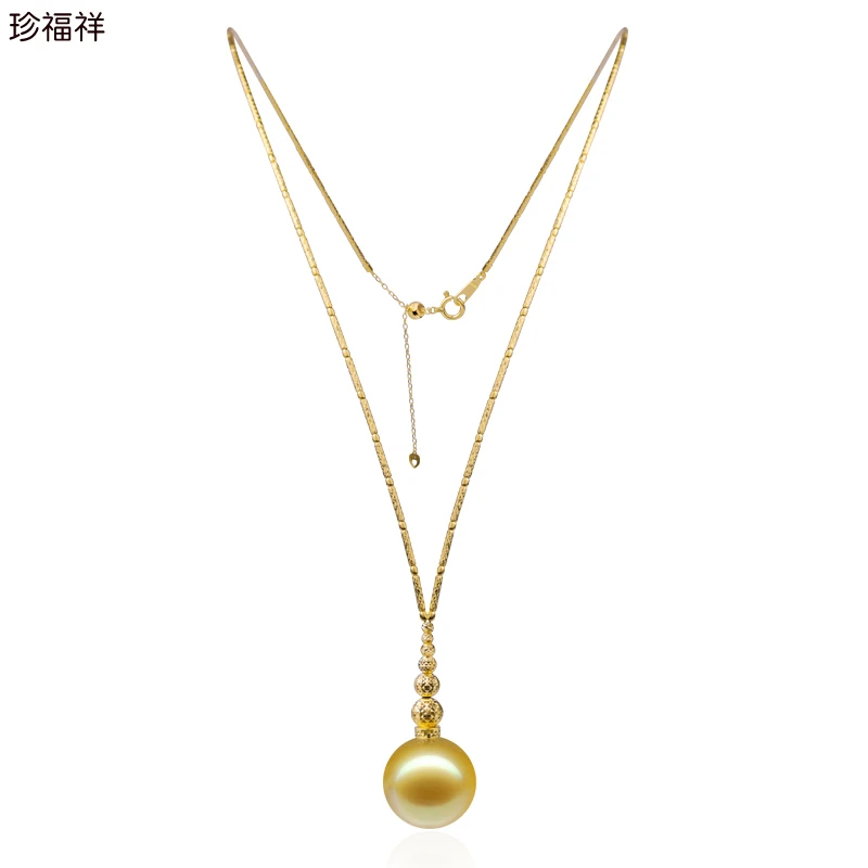 原创18K金海水珍珠套链项圈南洋金珠吊坠女13-14大颗奢华锁骨项链