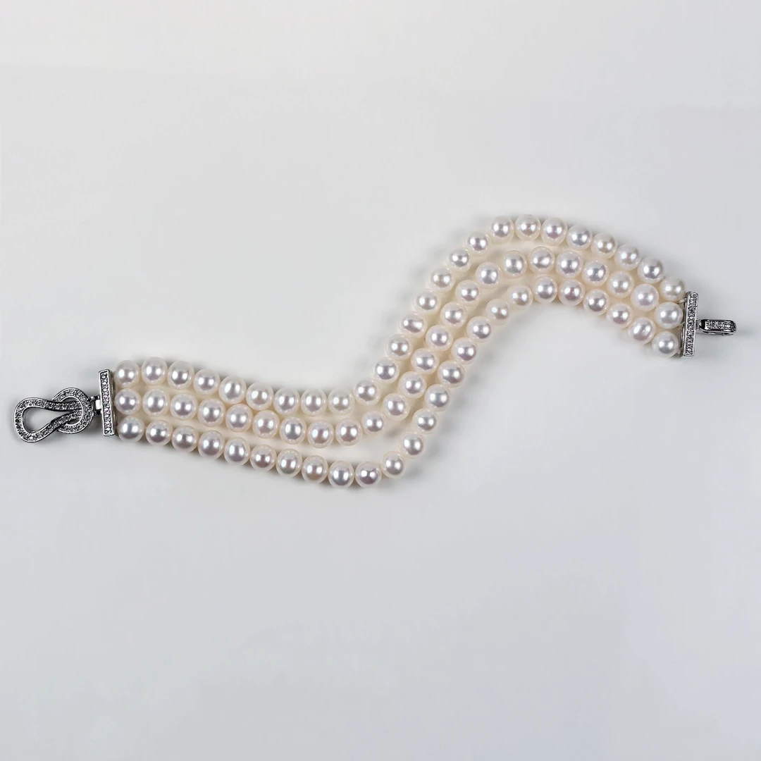 依俐西雅G366经典多层淡水珍珠手链6mm