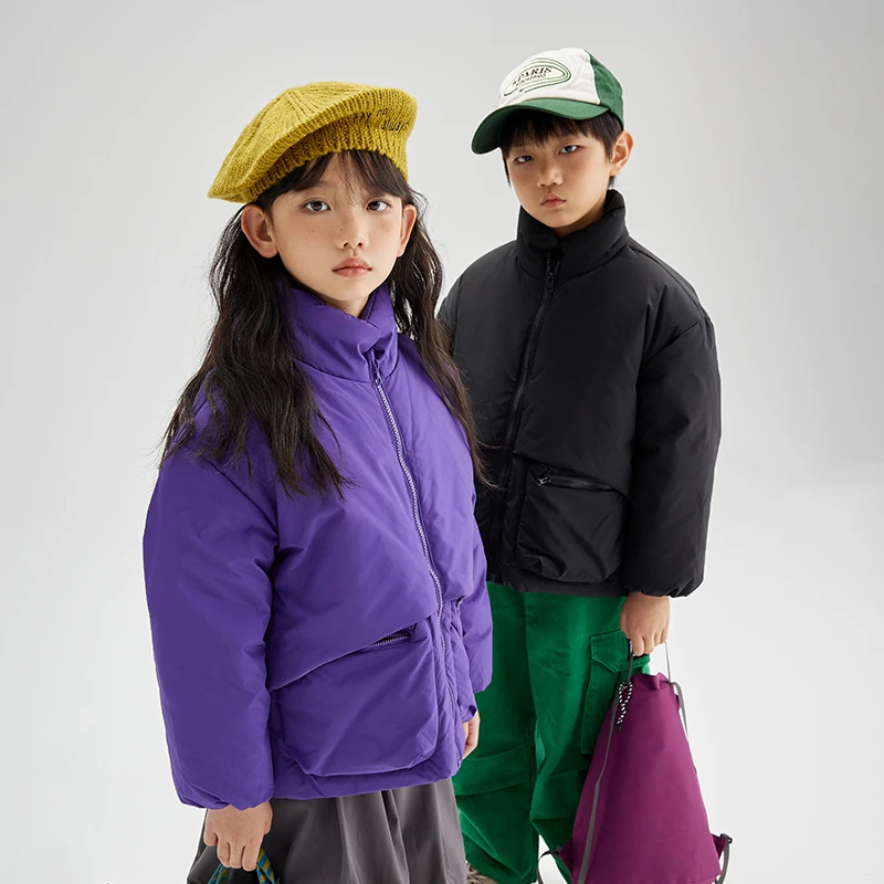 鹅小宝2024冬季新款宽松保暖三防鹅绒儿童羽绒服女短款男加厚女童