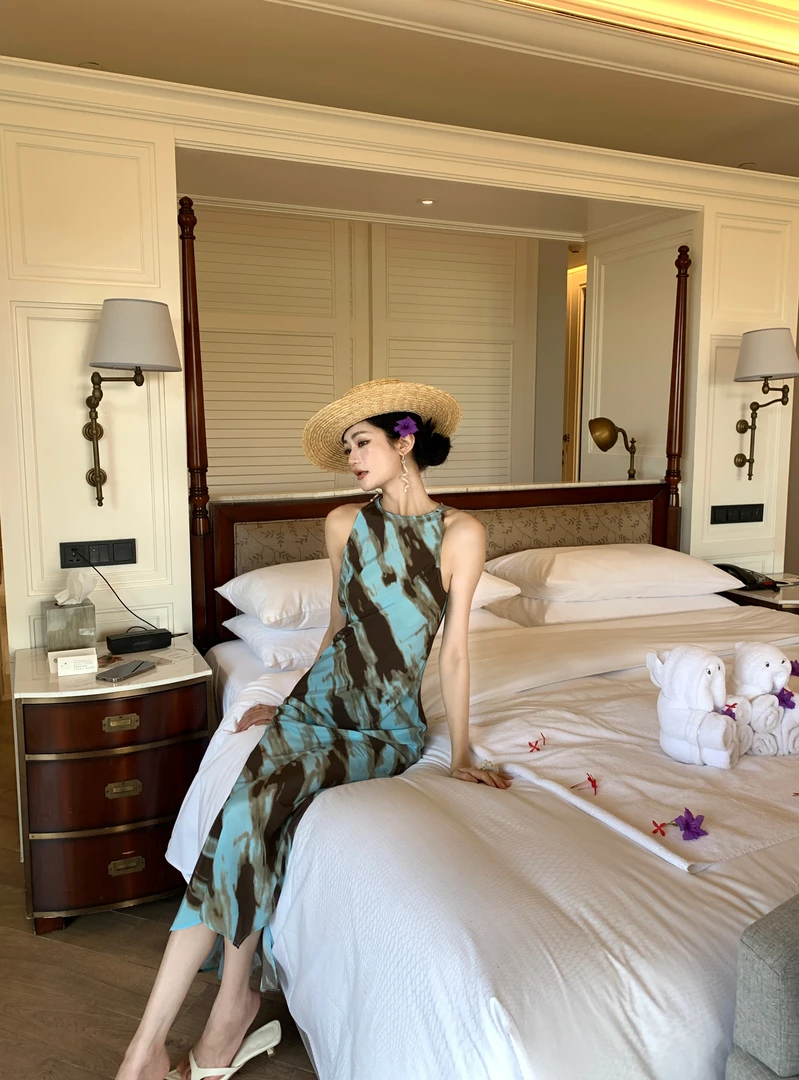 JINNANYI 【月色】真丝气质收腰显瘦连衣裙